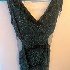 Deep Green Beaded Holiday Dress size s